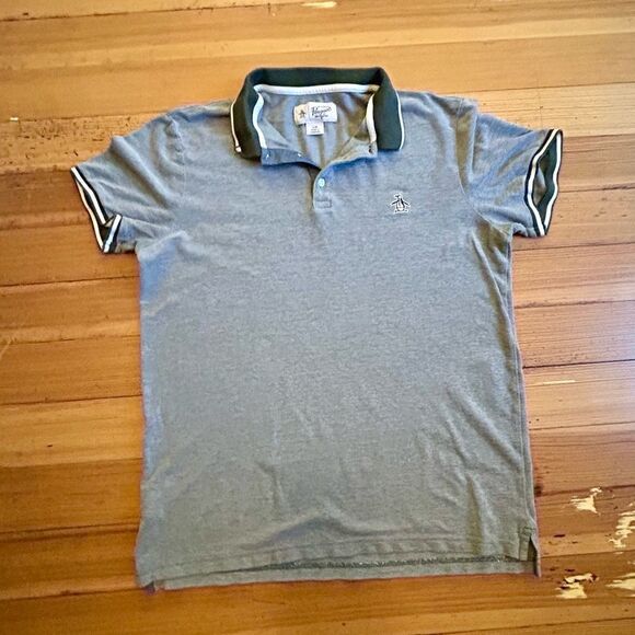 Penguin stripe collar pique pop short sleeve polo. Size L. - Picture 1 of 7